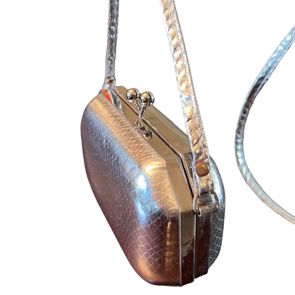 Andre Cellini Vintage Mini metallic hardcover evening handbag silver